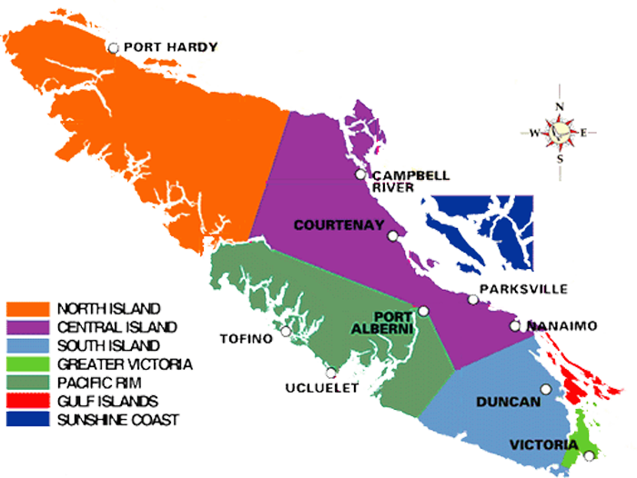 Map showing Vancouver Island regions